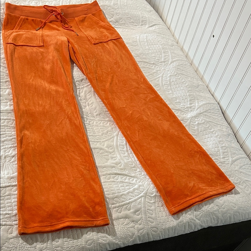 Juicy Couture Orange Velour pocket pants sz:M - Picture 3 of 10
